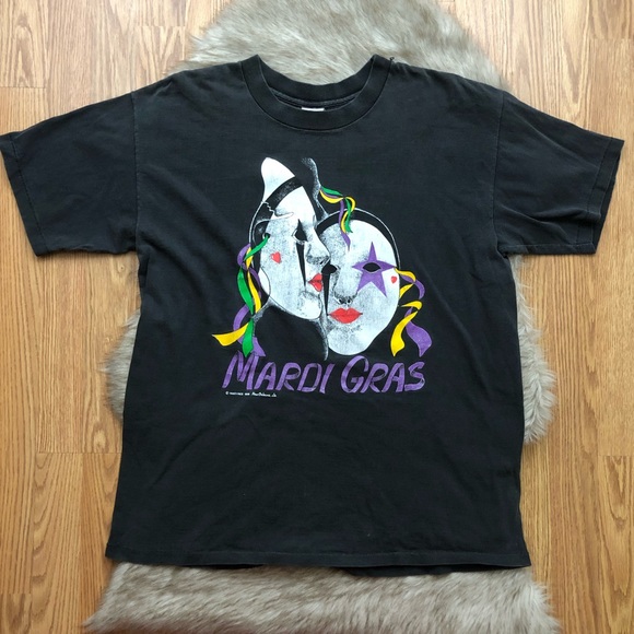 Vintage 80s Mardi Gras T-shirt Size Large - Picture 1 of 8